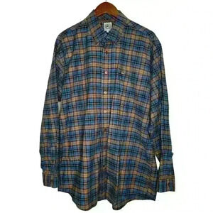 Cinch Men's Plaid Blue‎ Orange Long Sleeve Button Down Shirt Sz L